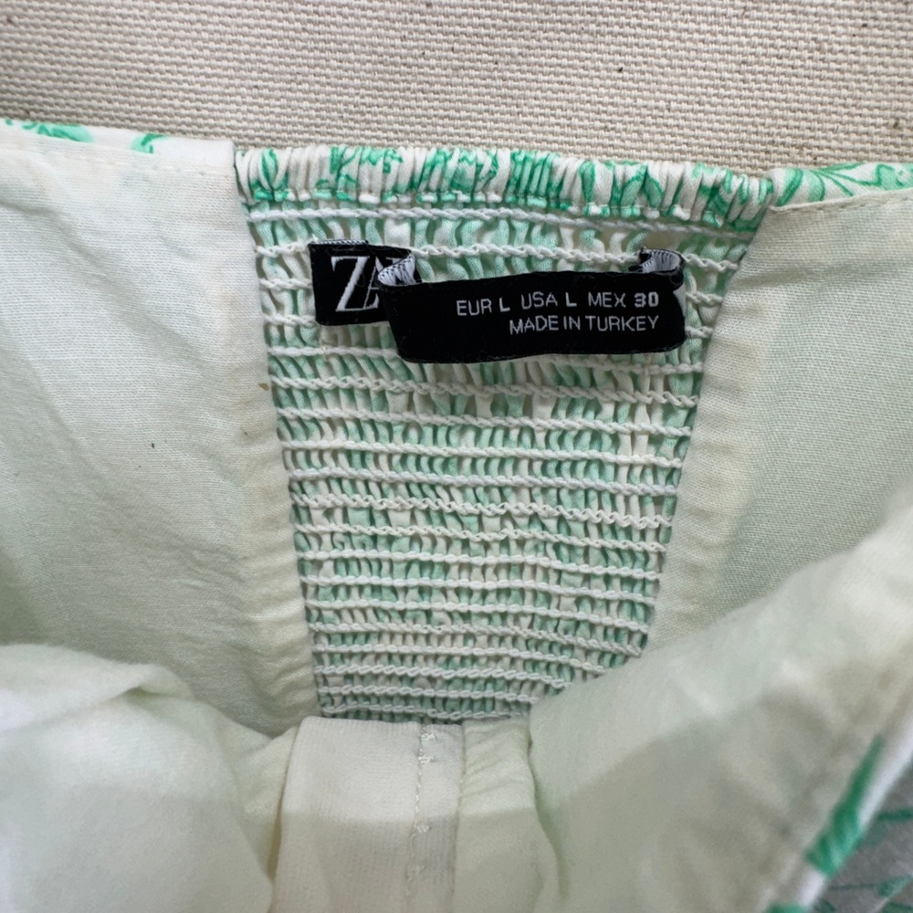 Zara Floral Corset Top Size L Green White Cottagecore Fairycore Summer Crop - Picture 3 of 8